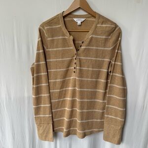 Market & Spruce Tan Striped Long Sleeve Tee